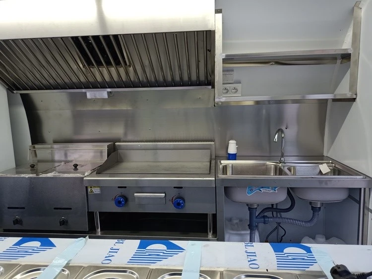 compact kitchen in the fast food trailer